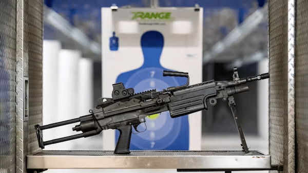 An M249 SAW (FN Minimi) in Paratrooper configuration at the Range 702 in Las Vegas