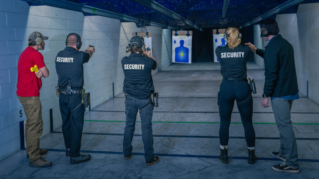 Pilb Certified Instructors Observe And Coach Students Taking Their Armed Work Card Qualification Test At The Range 702 In Las Vegas